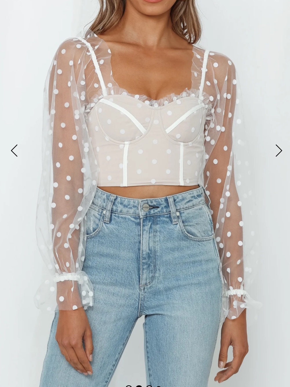 Hello Molly White Sheer Polka Dot Bustier MALIBU SUNSET TOP
